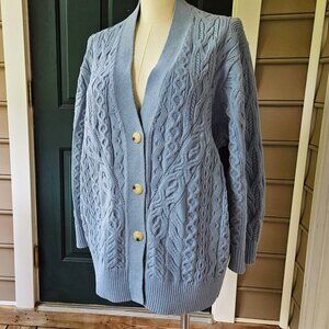 Vince Steel Blue Cotton/Nylon Cable Cardigan Women's 3X NWOT